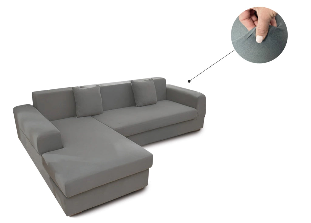 Copridivano Antimacchia Elasticizzato Penisola Componibile Tinta Unita Modello Perfetto - 2+3 - Grigio Scuro