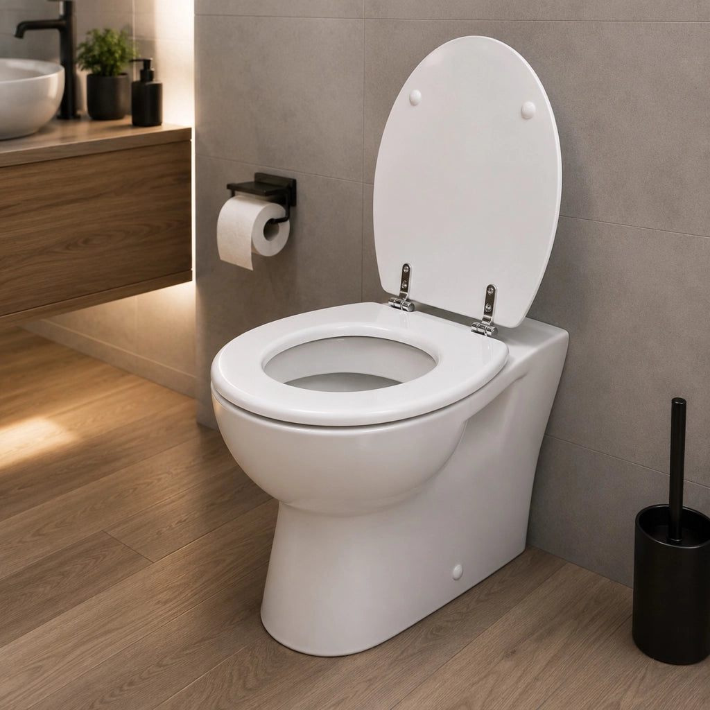 Sedile Copriwater Universale Per Bagno Wc MDF Bianco Con Cerniere Acciaio 52972