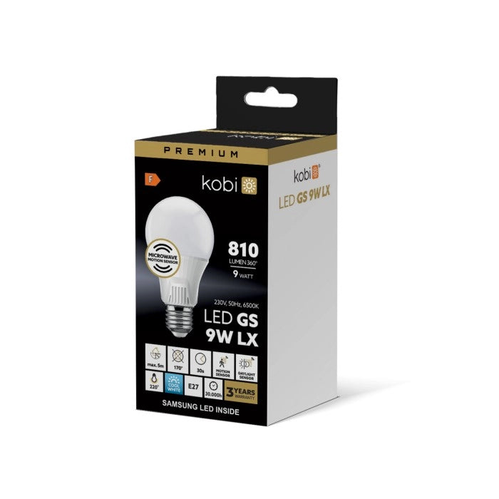 Lampadina LED con sensore movimento 9W E27 6500K 810lm Kobi
