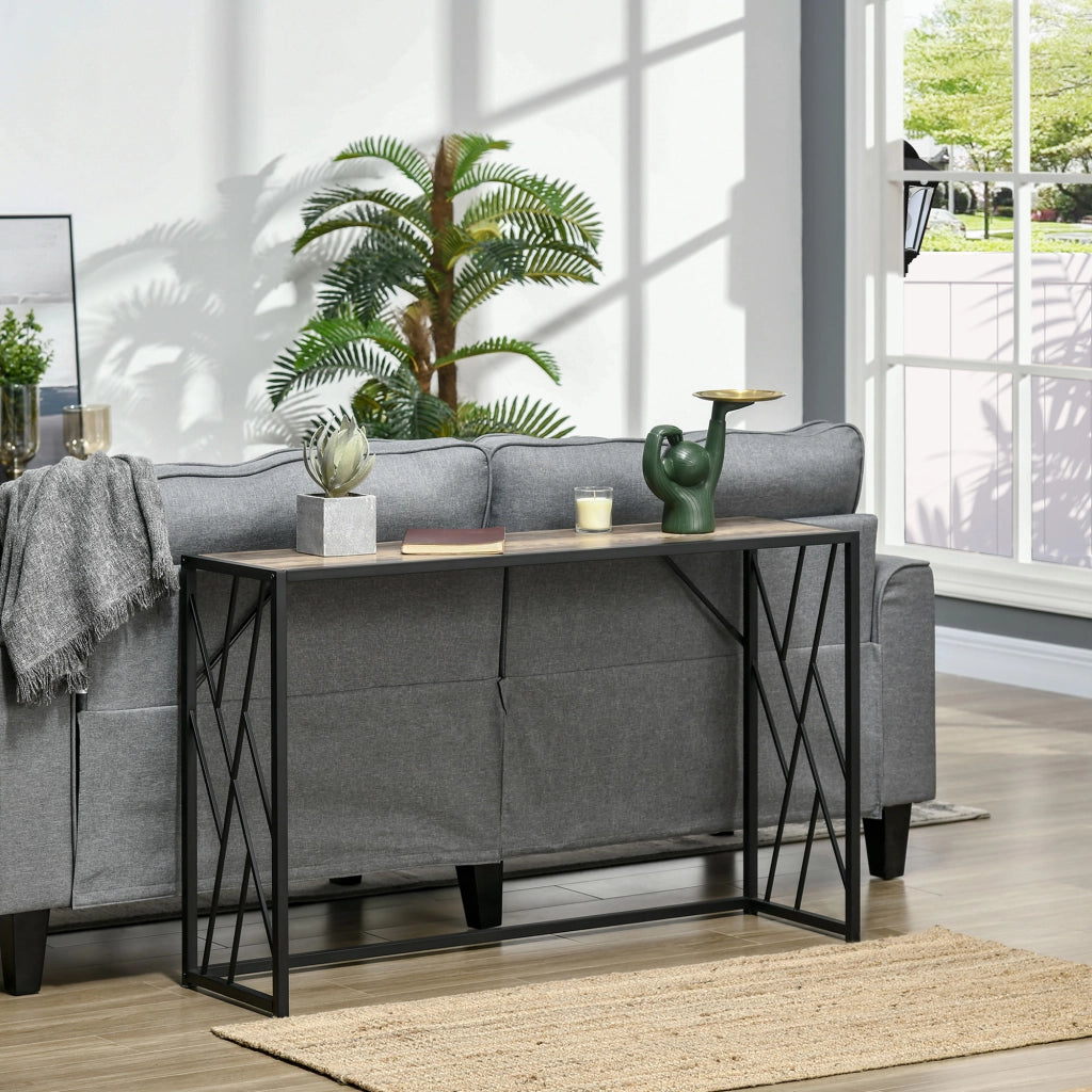Consolle da Ingresso ¨C Minimal ¨C Legno e Acciaio, Marrone, 120x35x75cm