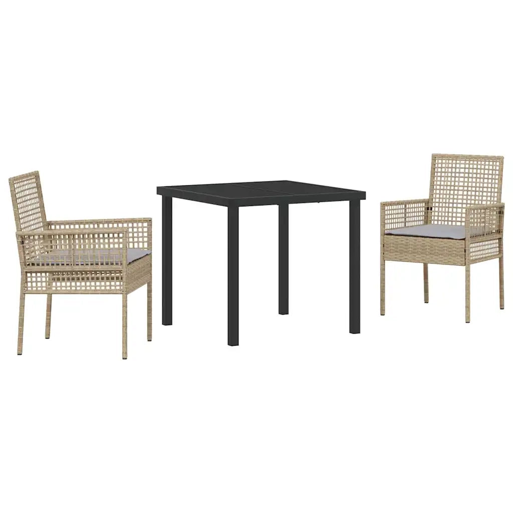 Set da Pranzo per Giardino con cuscino 3 pcs Beige polyrattan
