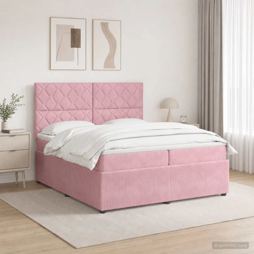 Letto Box Spring LED con Materasso Rosa 200 x 200 cm Velluto 3456148