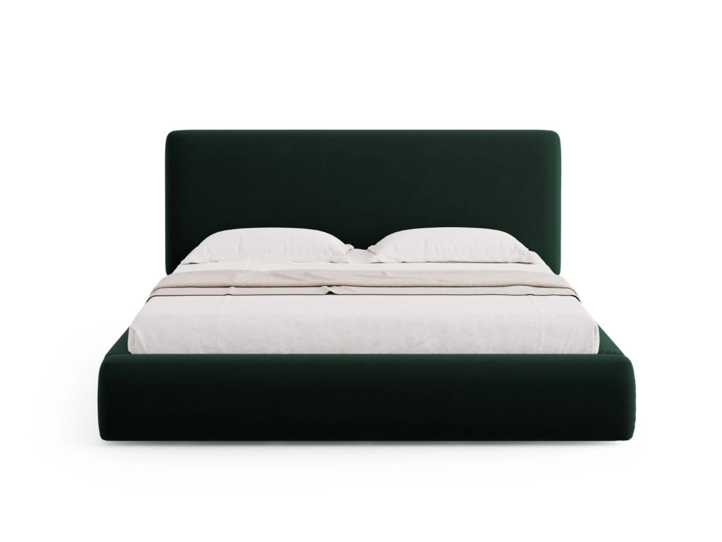 Cosmopolitan Design - Letto a cassettone con testiera "Colonel" 140x200cm in velluto verde bottiglia 