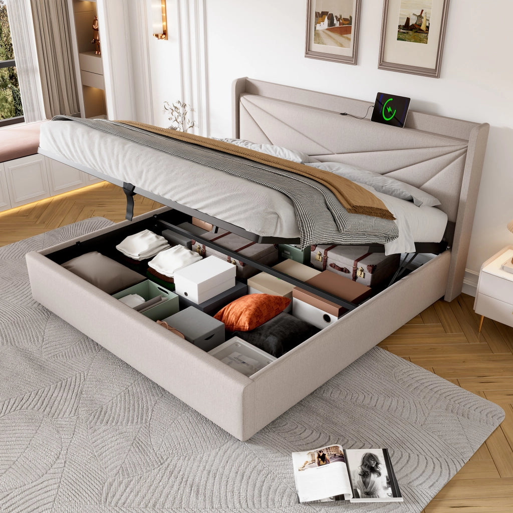letto imbottito cotone lino beige 140x200 cm