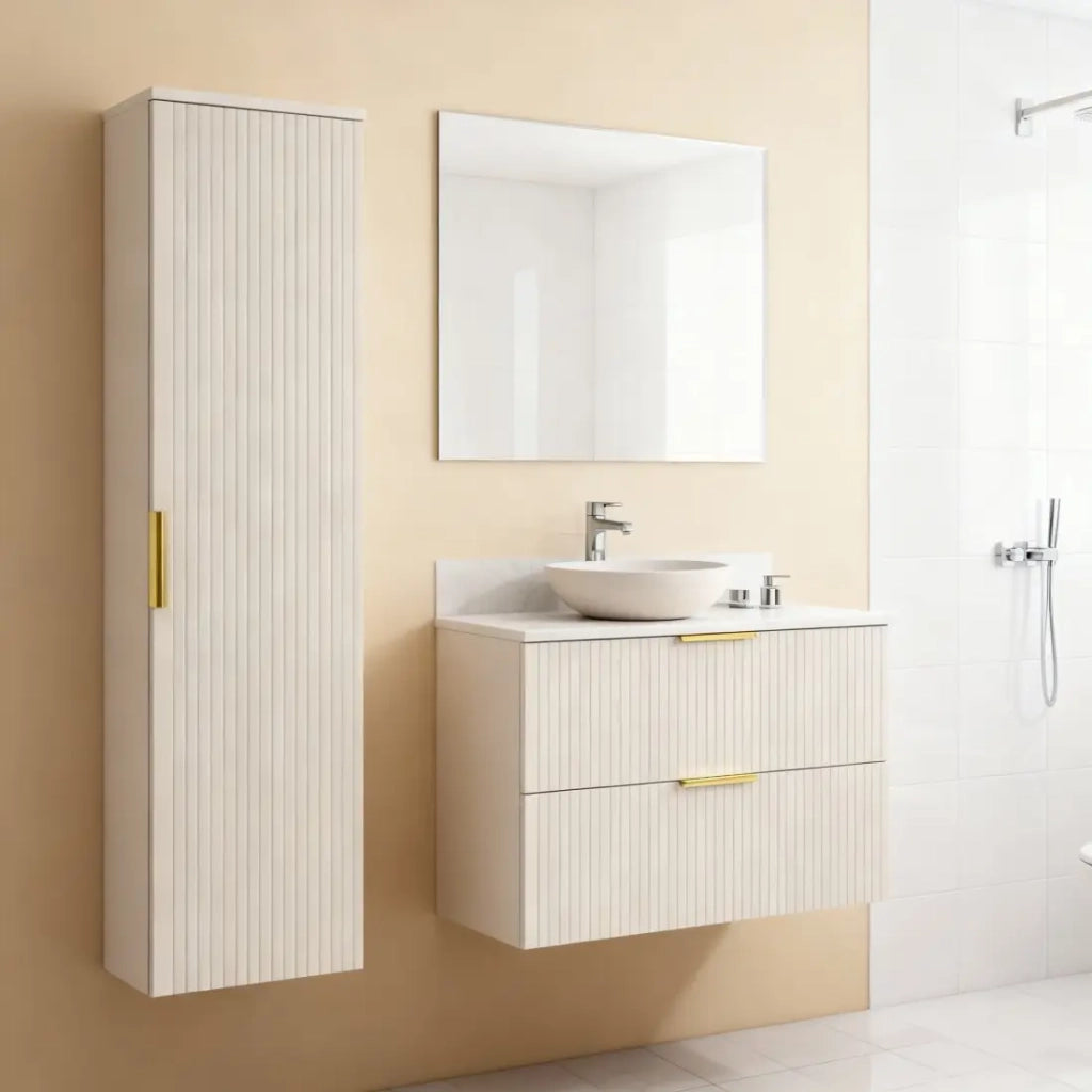 Set da bagno NOXERA 60 cm Cashmere – Marrone congo – piano per lavabo + colonna