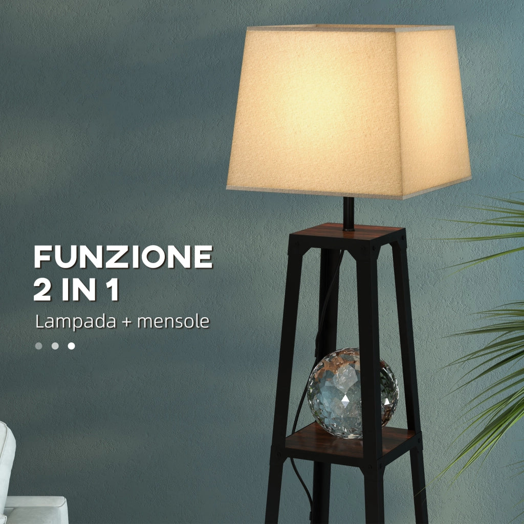 Lampada da Terra a 3 Ripiani con Paralume ¨C Minimal ¨C Nero e Beige ?42x166 cm