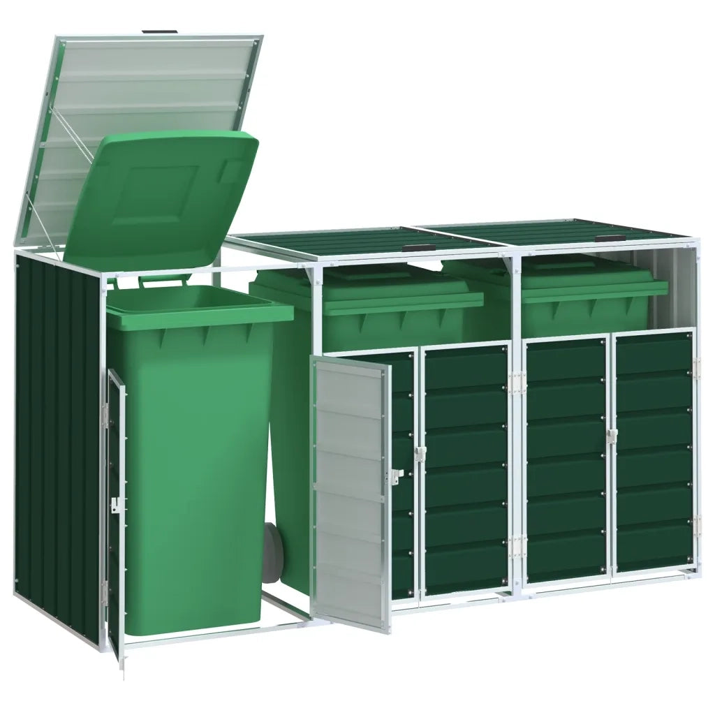 Copribidone con Ruote per 3 Bidoni Verde 216x81x115 cm Acciaio CFW8562525