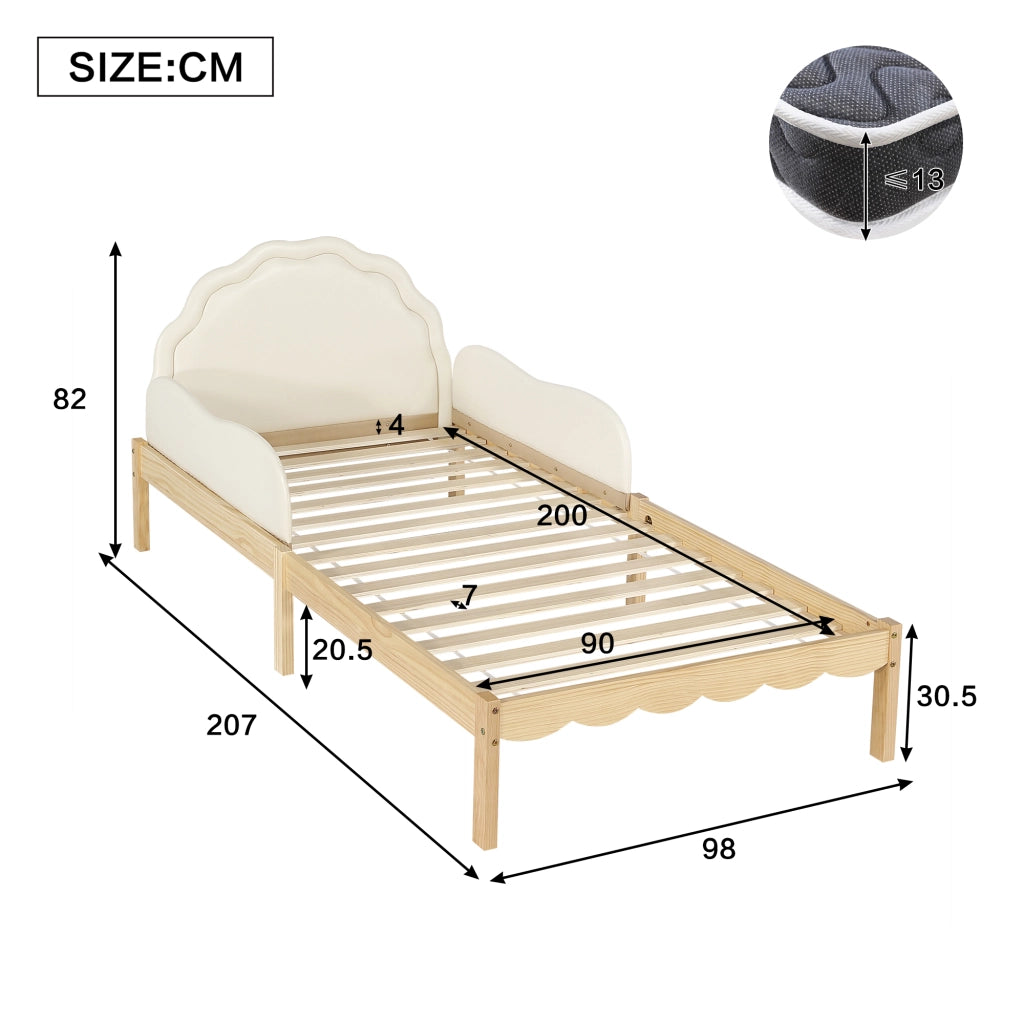 LETTO imbottito per bambini 90x200 cm Beige e Naturale