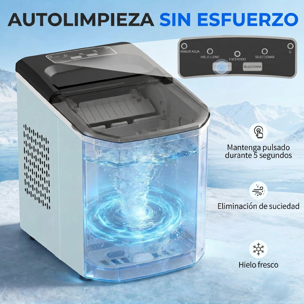Macchina per il Ghiaccio Autopulente ¨C Minimal ¨C 12 kg/24h, 9 cubetti in 7 minuti, 2 formati, 1.5L, blu