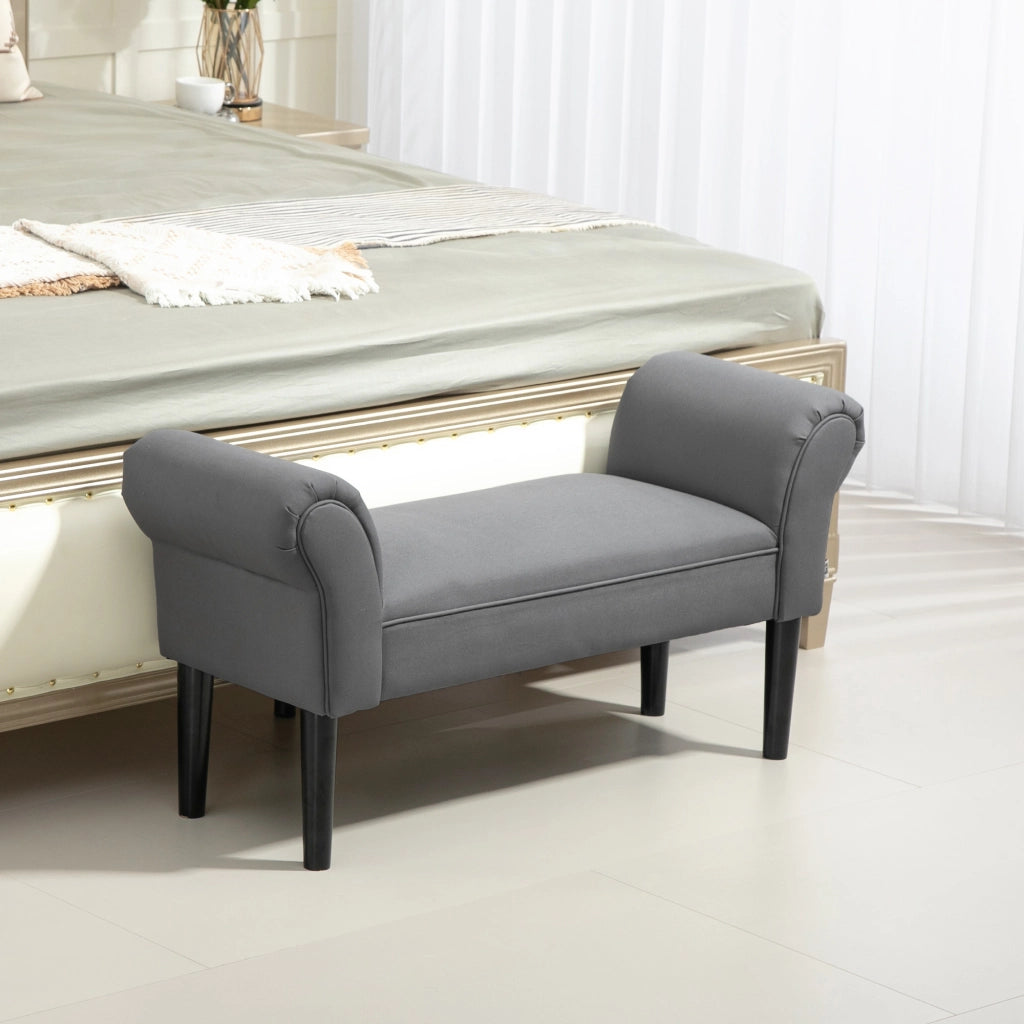 Panca Imbottita da Letto ¨C Xylo ¨C Tessuto Grigio Scuro con Braccioli e Piedini in Legno