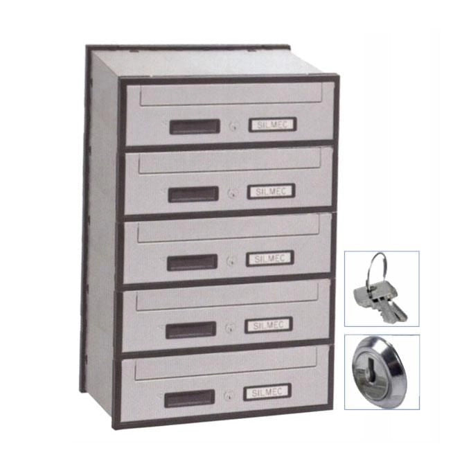 Silmec 5B1-501 SC5 Casellario Postale Orizzontale 5 Posti in Alluminio Preverniciato con Porte Oscillanti e Serratura a Cilindro 2 Chiavi colore Silver