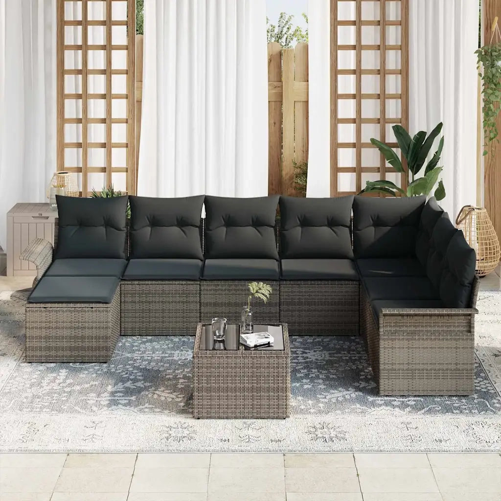 Set Divano da Giardino con cuscino 9 pcs Nero Poly Rattan 3354158