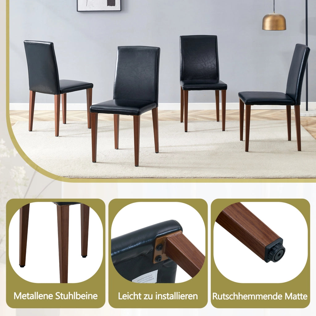 [Set di 2 sedie da pranzo minimaliste] Lusso leggero in stile europeo con finitura noce scuro: pelle PU nera + gambe in metallo effetto noce scuro. Si