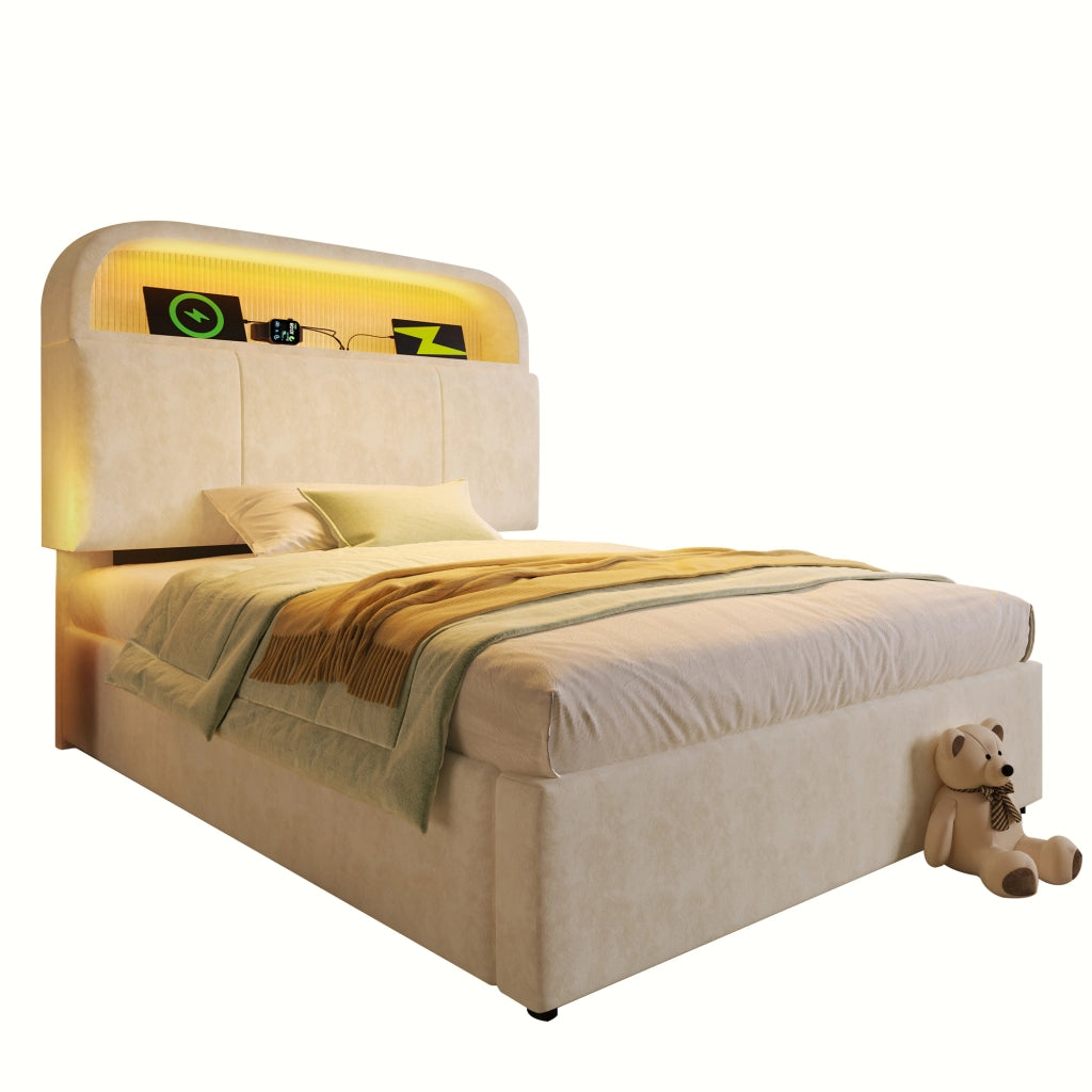 letto imbottito velluto beige 90 x 200 cm