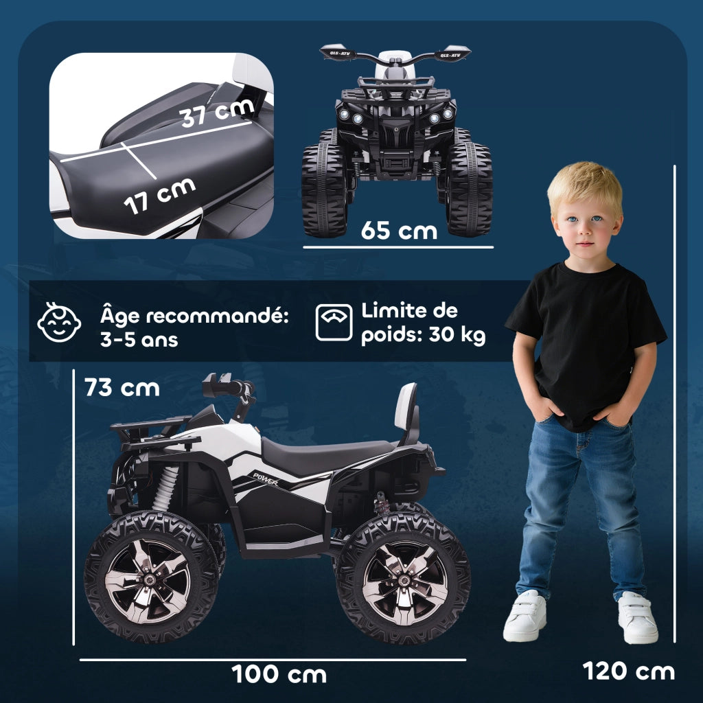 Quad Buggy Elettrico per Bambini 12V 8 Km/h ¨C Xylo ¨C Bianco Nero con Luci e Suoni
