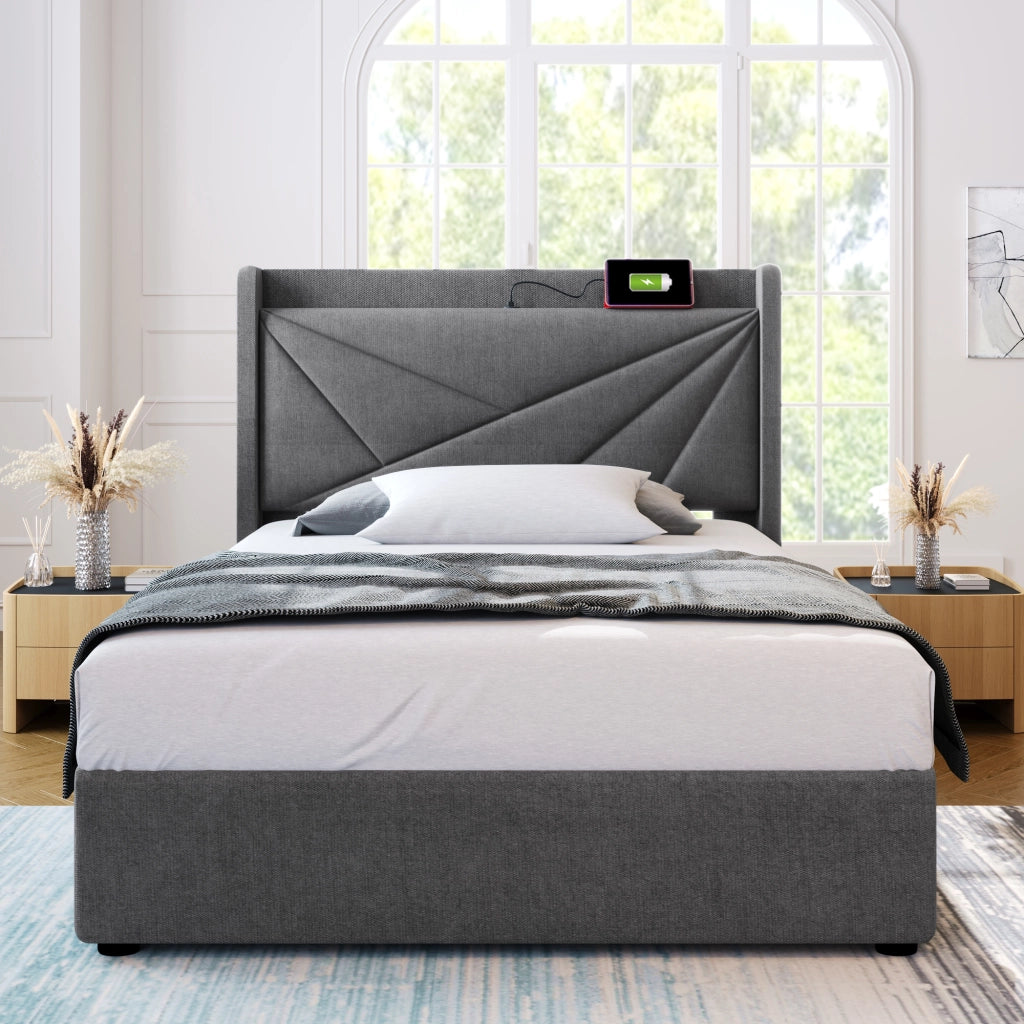 letto imbottito cotone lino grigio 90x200 cm