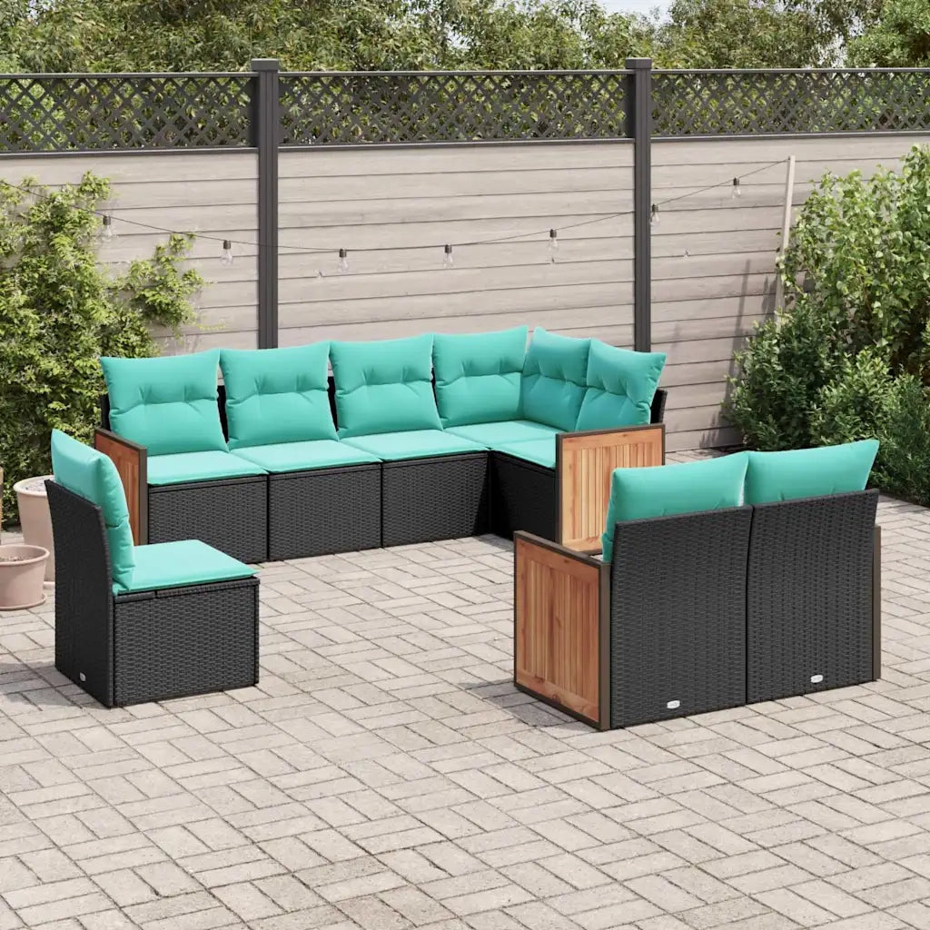 Set Divani da Giardino 8 pz con Cuscini Nero in Polyrattan 3227842