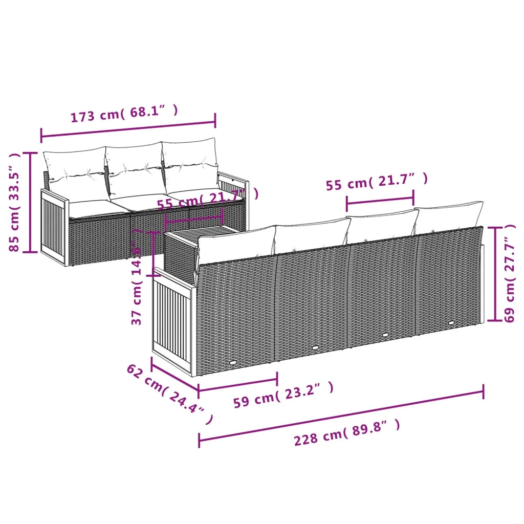Set Divano da Giardino 8 pz con Cuscini Grigio in Polyrattan 3227488