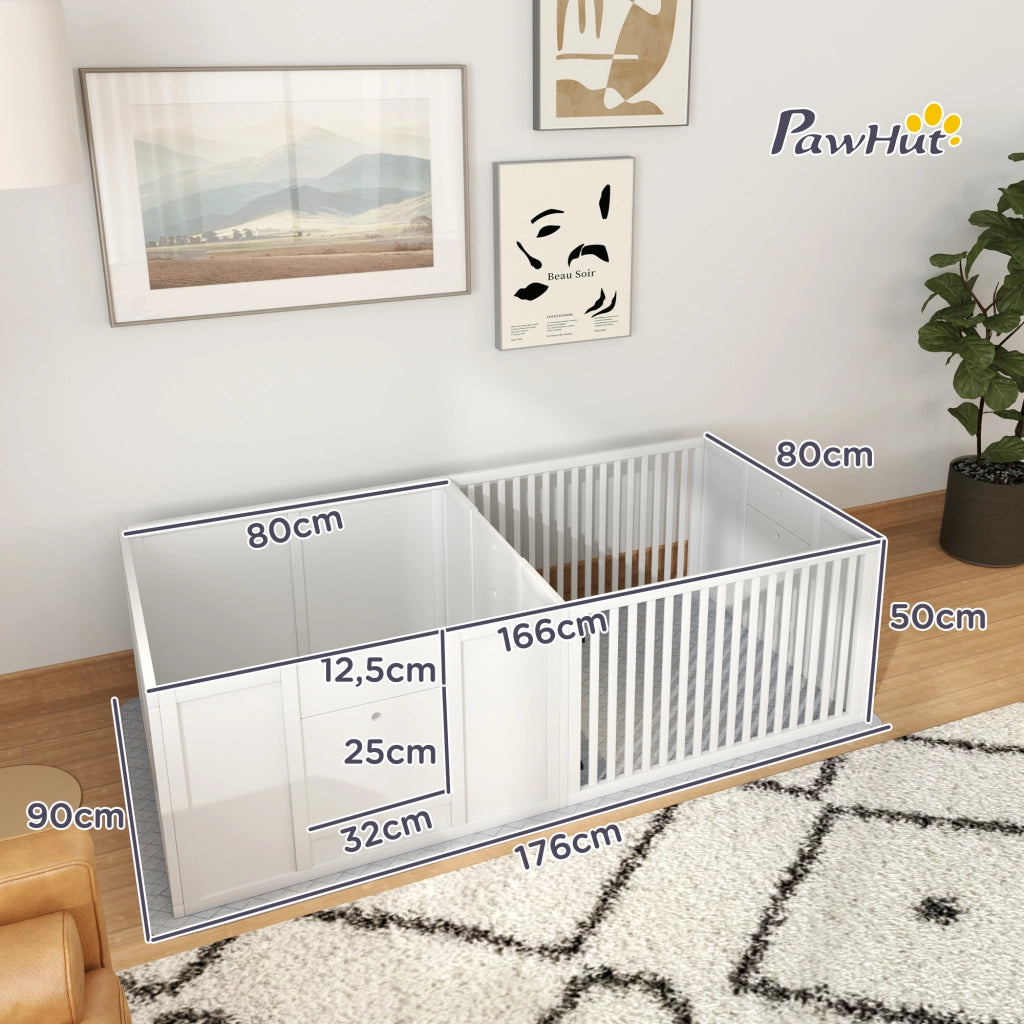 CUCCIA Parto Cani 166x80x50 cm MDF Bianca 7 Pezzi 2 Spazi