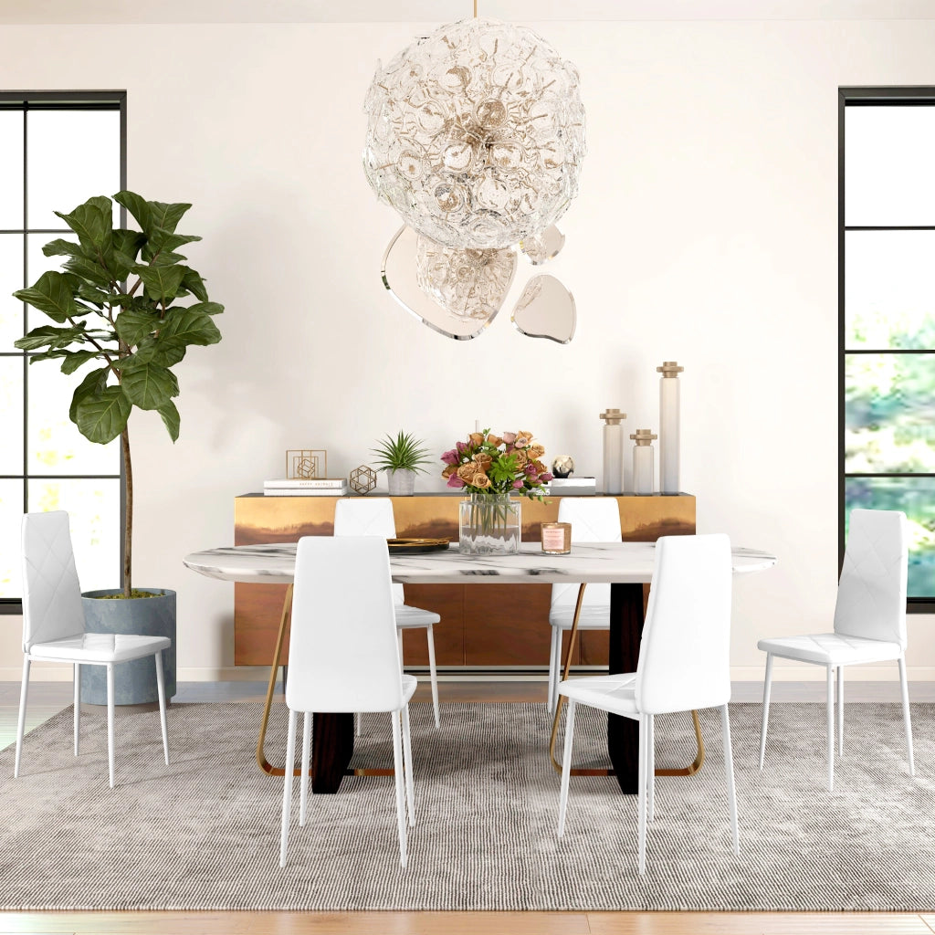 Set di 6 Sedie da Pranzo Imbottite in Similpelle con Schienale Alto e Gambe in Metallo ¨C Zephmum ¨C Bianco 41x50x97 cm