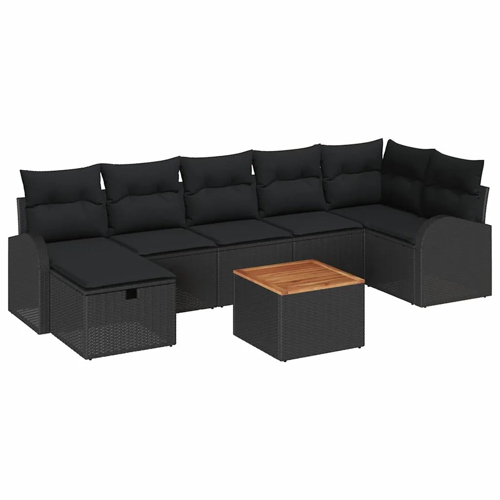 Set Divano da Giardino con cuscino 8 pcs Nero Poly Rattan