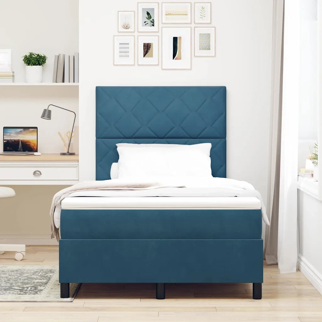 Letto a Sorgente LED Blu Scuro 120 x 200 cm Tessuto