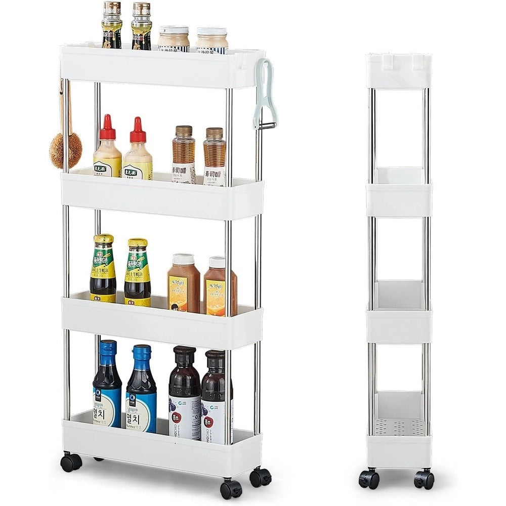 Trade Shop - Carrello Portaoggetti 4 Livelli Salvaspazio A 4 Ruote Scaffale Per Cucina Bagno -