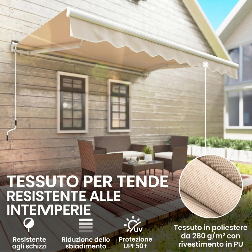 Tenda da Sole Avvolgibile con Manovella ¨C Xylo ¨C Beige 3x2.5m Metallo Poliestere