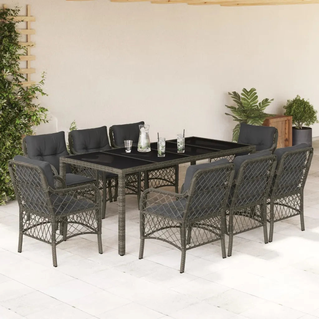 Set da Pranzo da Giardino 9 pz con Cuscini in Polyrattan Grigio 3212035