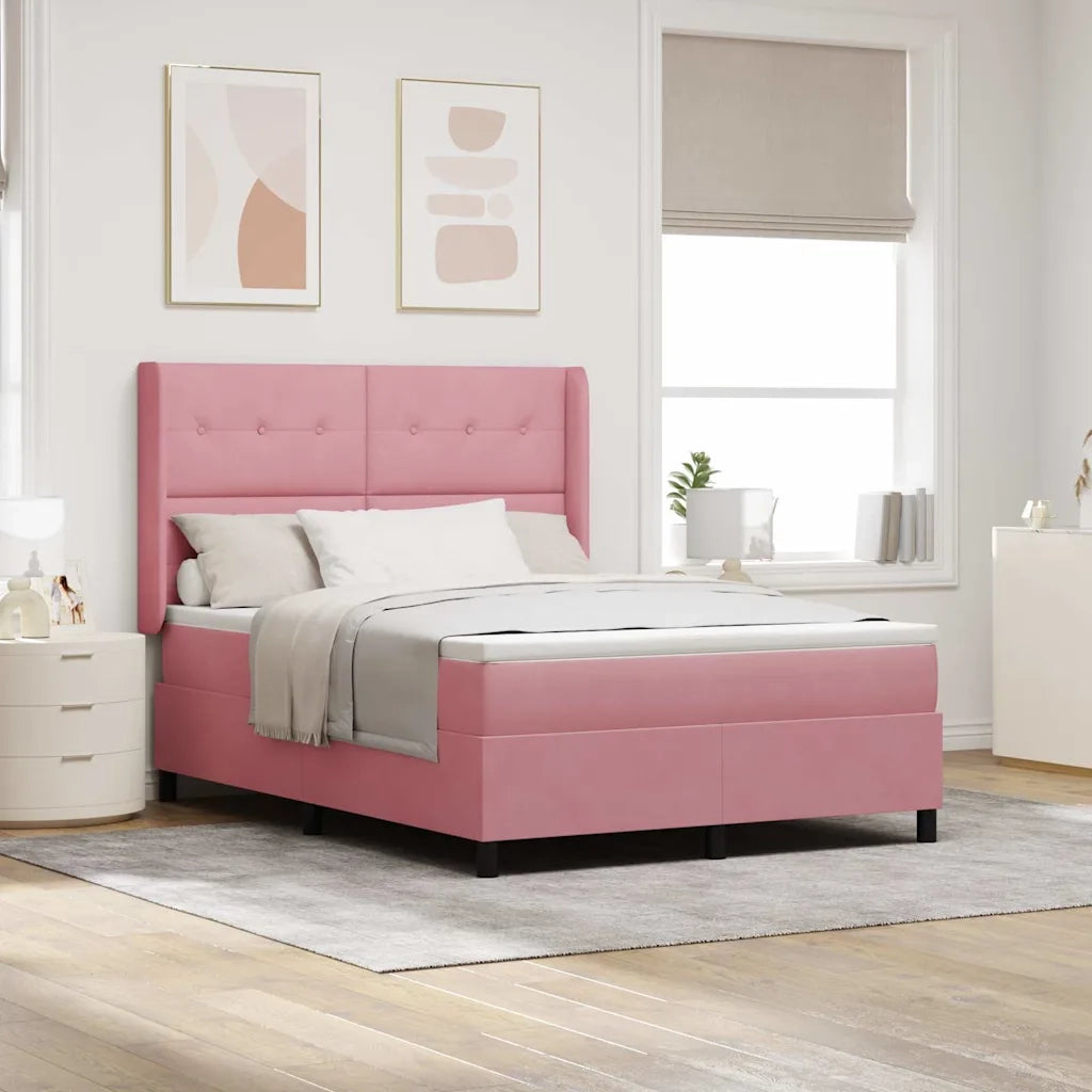 Letto a molle con materasso con led Rosa 160 x 200 cm Velluto