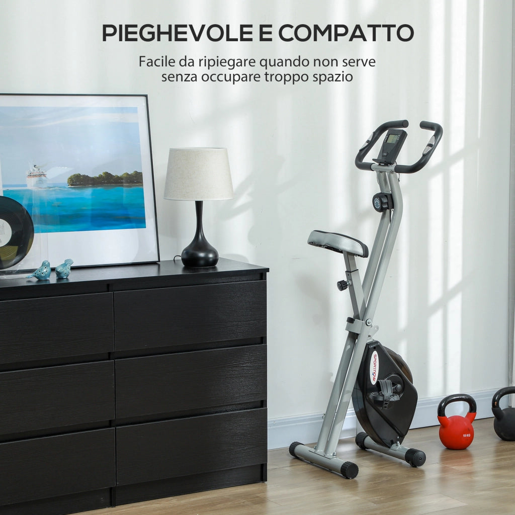 Cyclette Pieghevole Magnetica con Display LCD ¨C Minimal ¨C Grigio e Nero