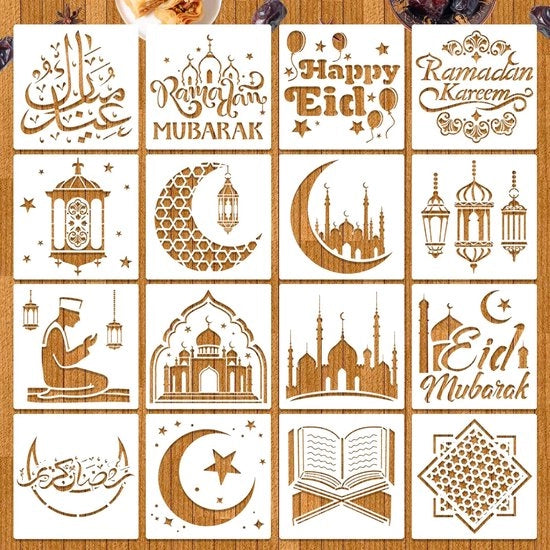 Stencili riutilizzabili per Ramadan - Decorazioni per la casa - Stencili per parete/finestra - Materiale duraturo - Progetti unici - Schemi