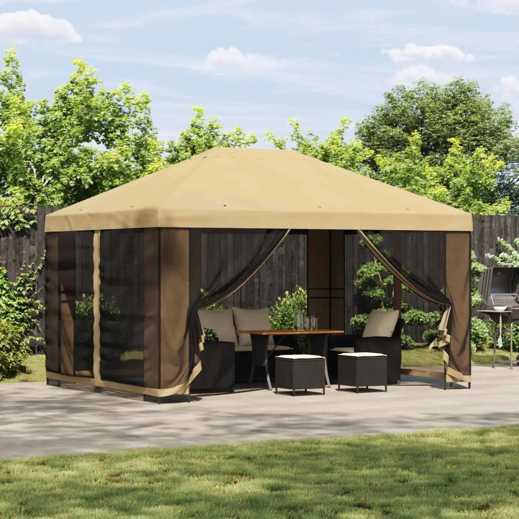 Gazebo da giardino con pareti laterali 4 × 3 m Crema 900386
