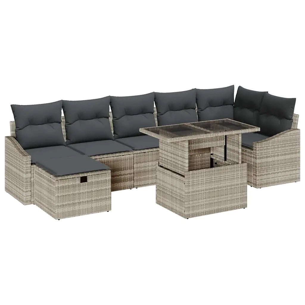 Set Divano da Giardino 8 pcs Grigio chiaro Poly Rattan