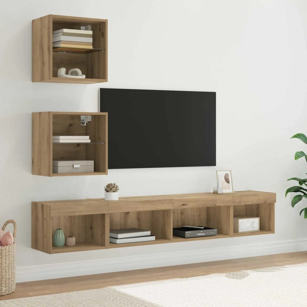 Mobile Porta TV con LED 5 pz-Credenza per TV Rovere artigianale 656534