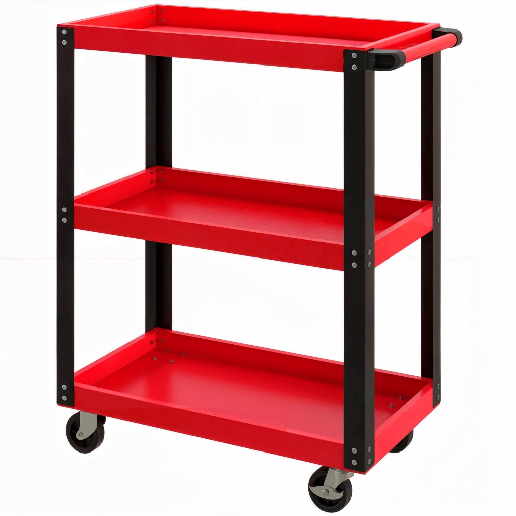 Carrello per Attrezzi con 3 Ripiani e Ruote ¨C zephmum ¨C Rosso e Nero