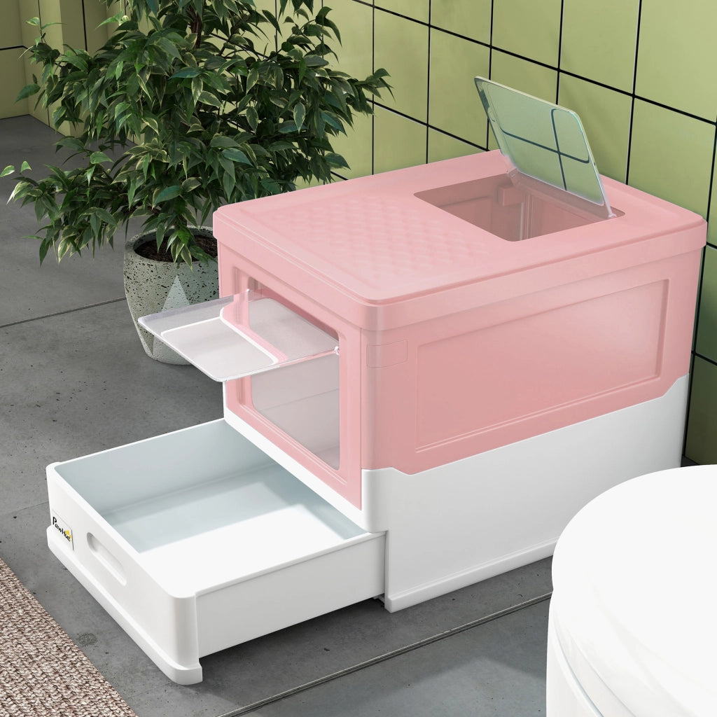 Lettiera Coperta per Gatti ¨C Xylo ¨C Smontabile con Ingresso Frontale e Uscita Superiore 47,5x35,5x36,7cm Rosa Bianco