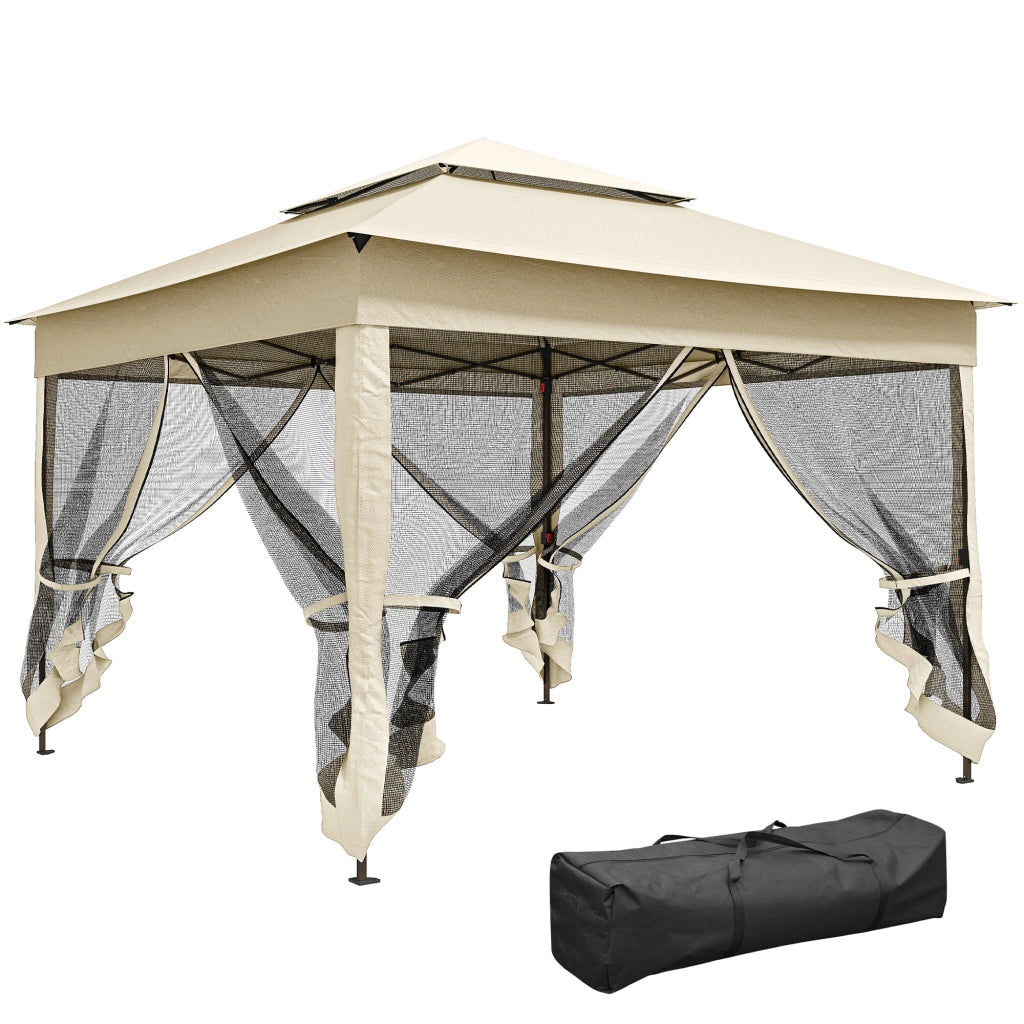 Gazebo pieghevole pop-up 3x3m ¨C Xylo ¨C metallo poliestere impermeabile anti UV con zanzariere crema