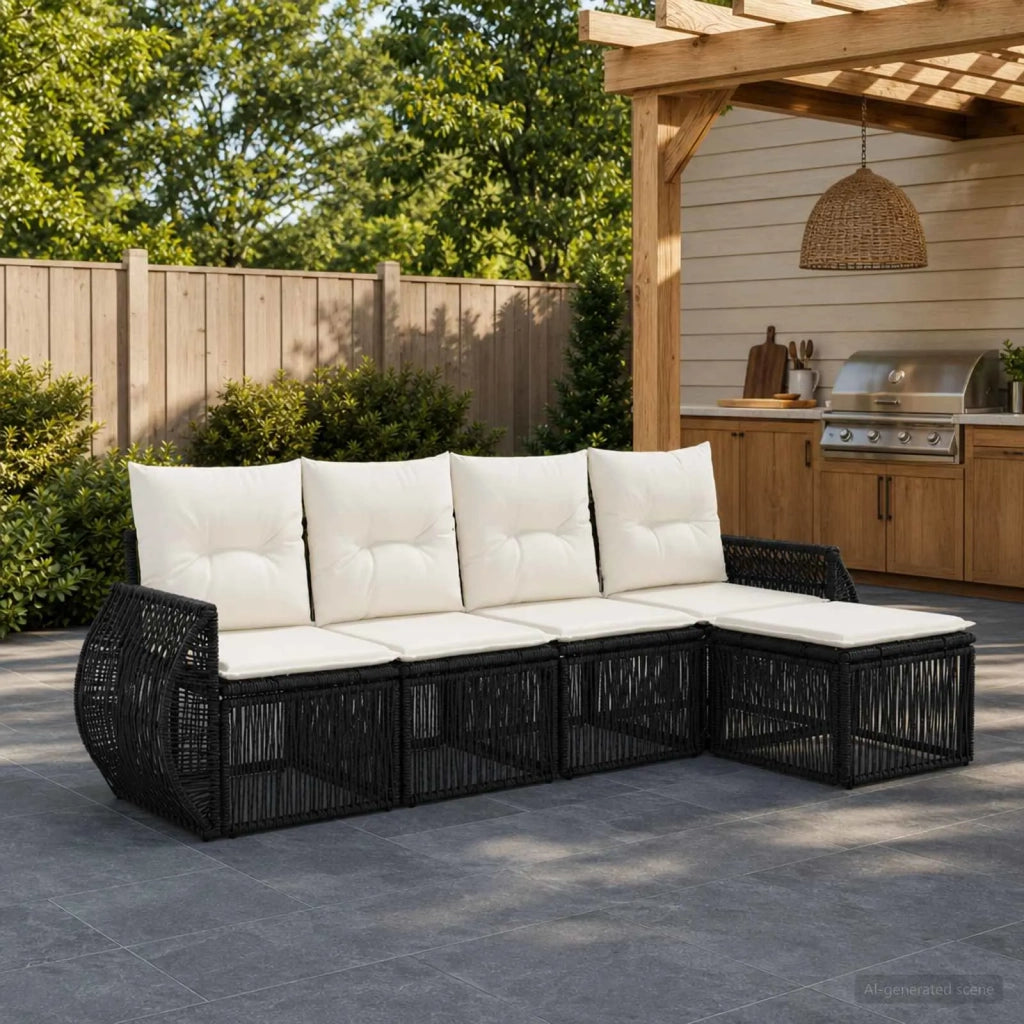 Set Divano da Giardino 5 pz Nero e Bianco Crema polyrattan 3435403