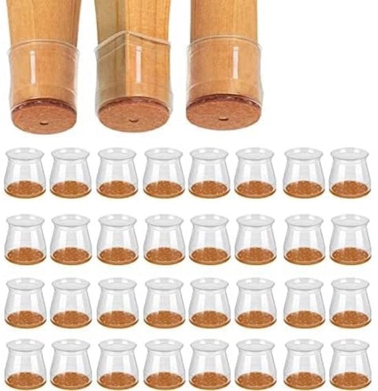 Protettori per gambe di tavolo - Doppi per gambe di tavolo - Gambe rotonde - Protezione contro graffi e scolorimento - Protezione per pavimento - 20-33mm - Translucido - 32 pezzi