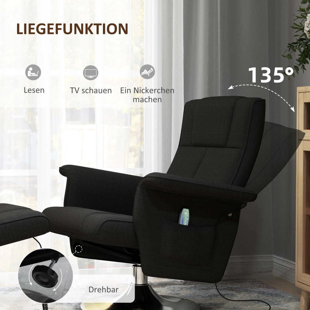 Poltrona relax massaggiante con poggiapiedi reclinabile ¨C Xylo ¨C tessuto nero 78x95x88 cm