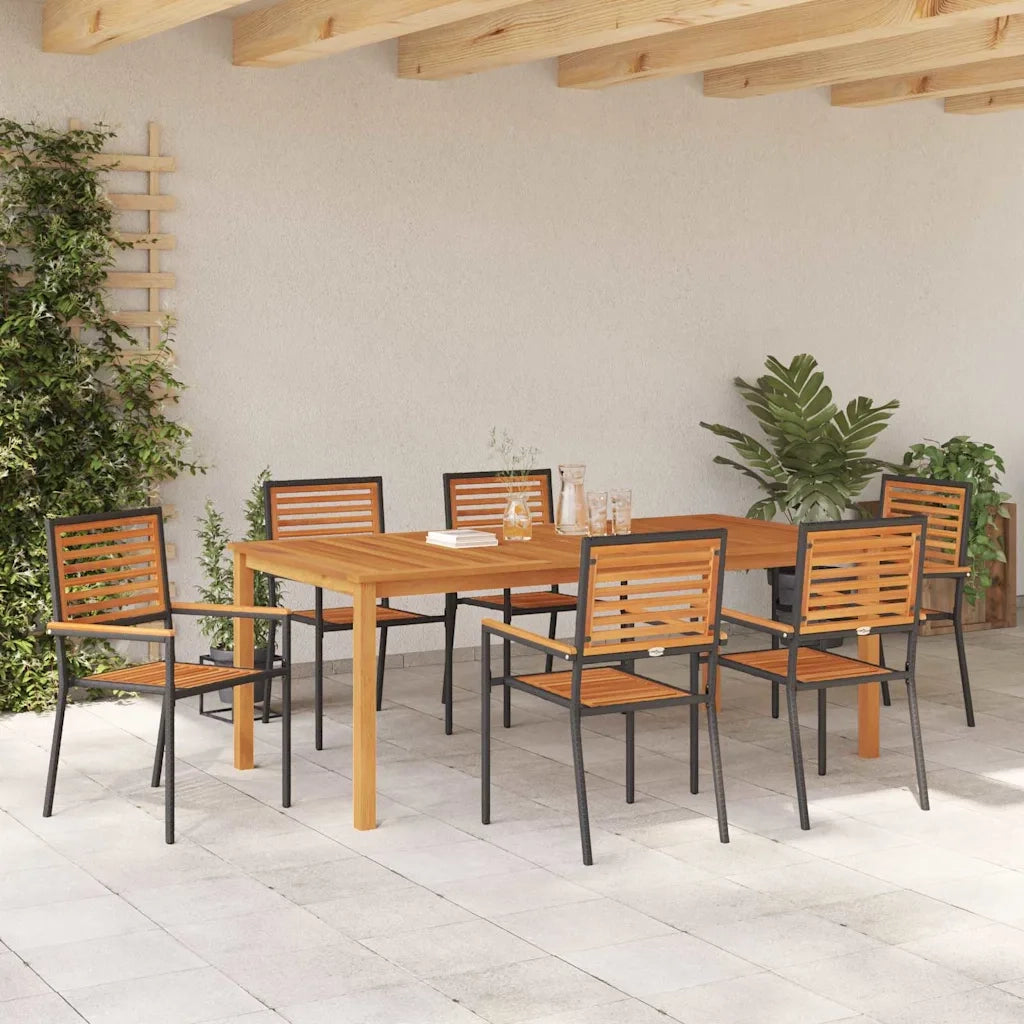 Set da Pranzo per Giardino 7 pcs Nero Legno di Acacia Massello