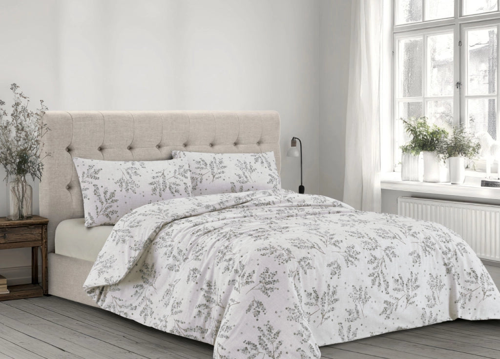Copripiumino Sacco Piumone 100% Cotone Made In Italy Disegno Sambuco - Singolo - Perla