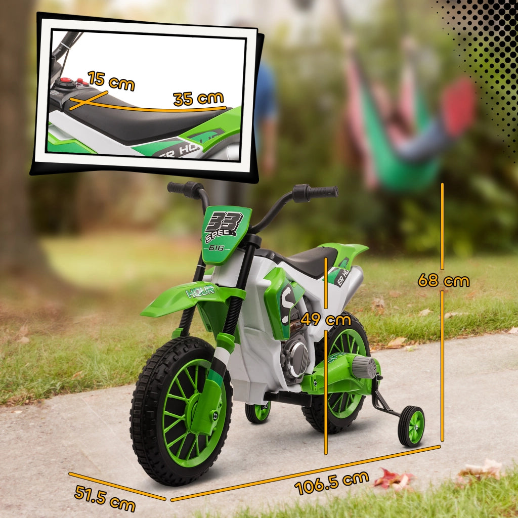 Moto Cross Bambini Elettrica Verde con Rotelle ¨C zephmum ¨C PP e Metallo 106.5x51.5x68 cm