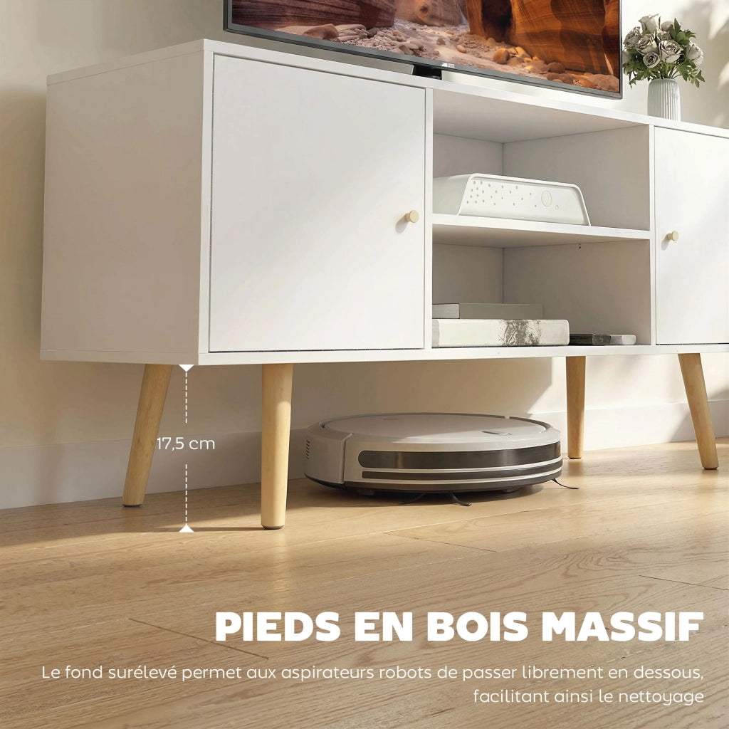 Mobile TV Scandinavo ¨C Minimal ¨C Bianco Legno Pin 120x34x50cm