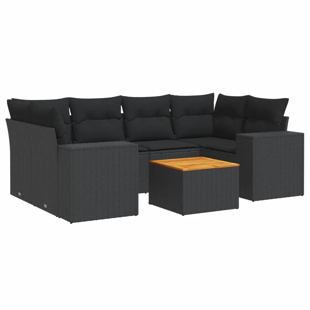 Set Divani da Giardino con Cuscini 7pz Nero Polyrattan
