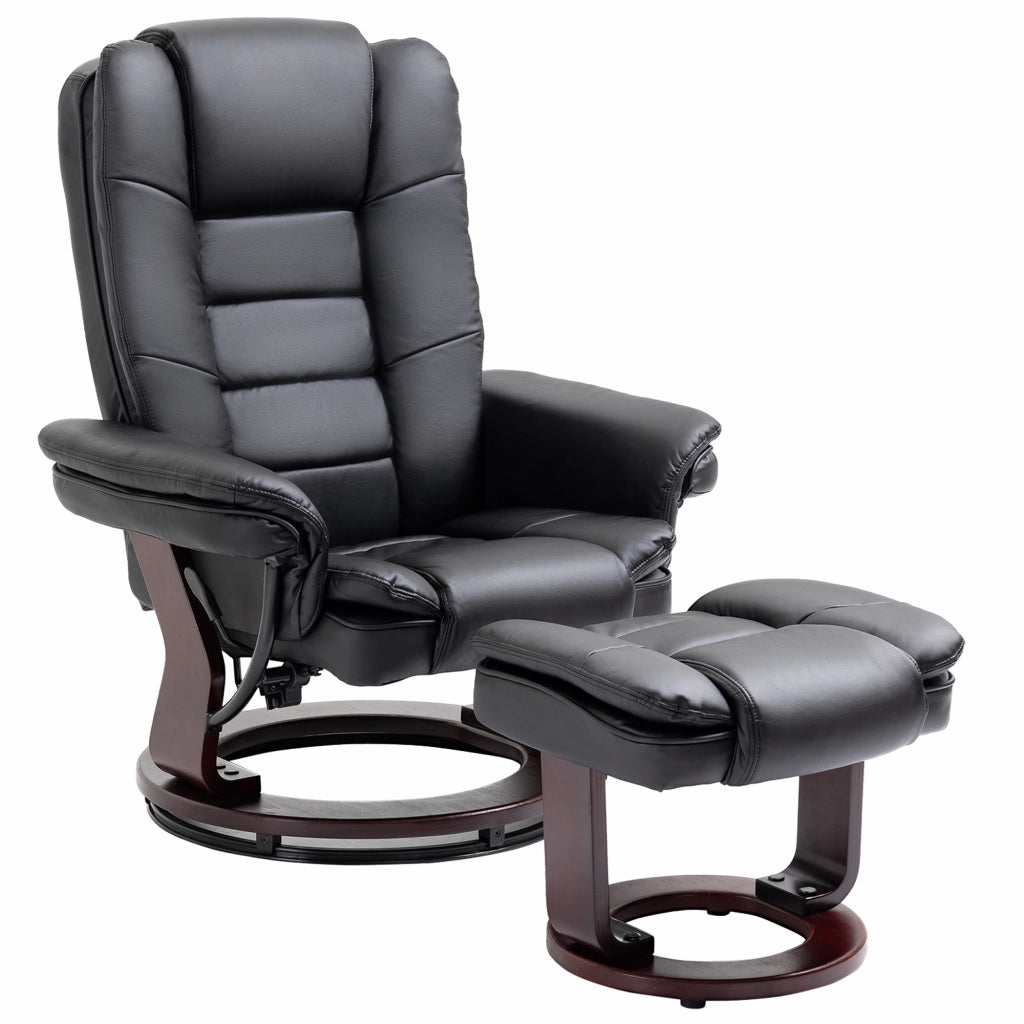 Set Poltrona Relax e Pouf Poggiapiedi, Girevole a 360¡ã e Reclinabile, Similpelle PU