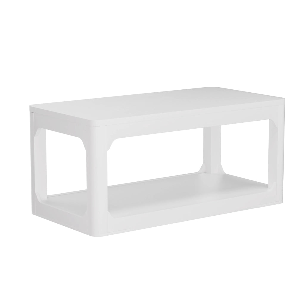 Tavolino da caffè moderno bianco con doppio ripiano, 100x50x44,5 cm, in MDF