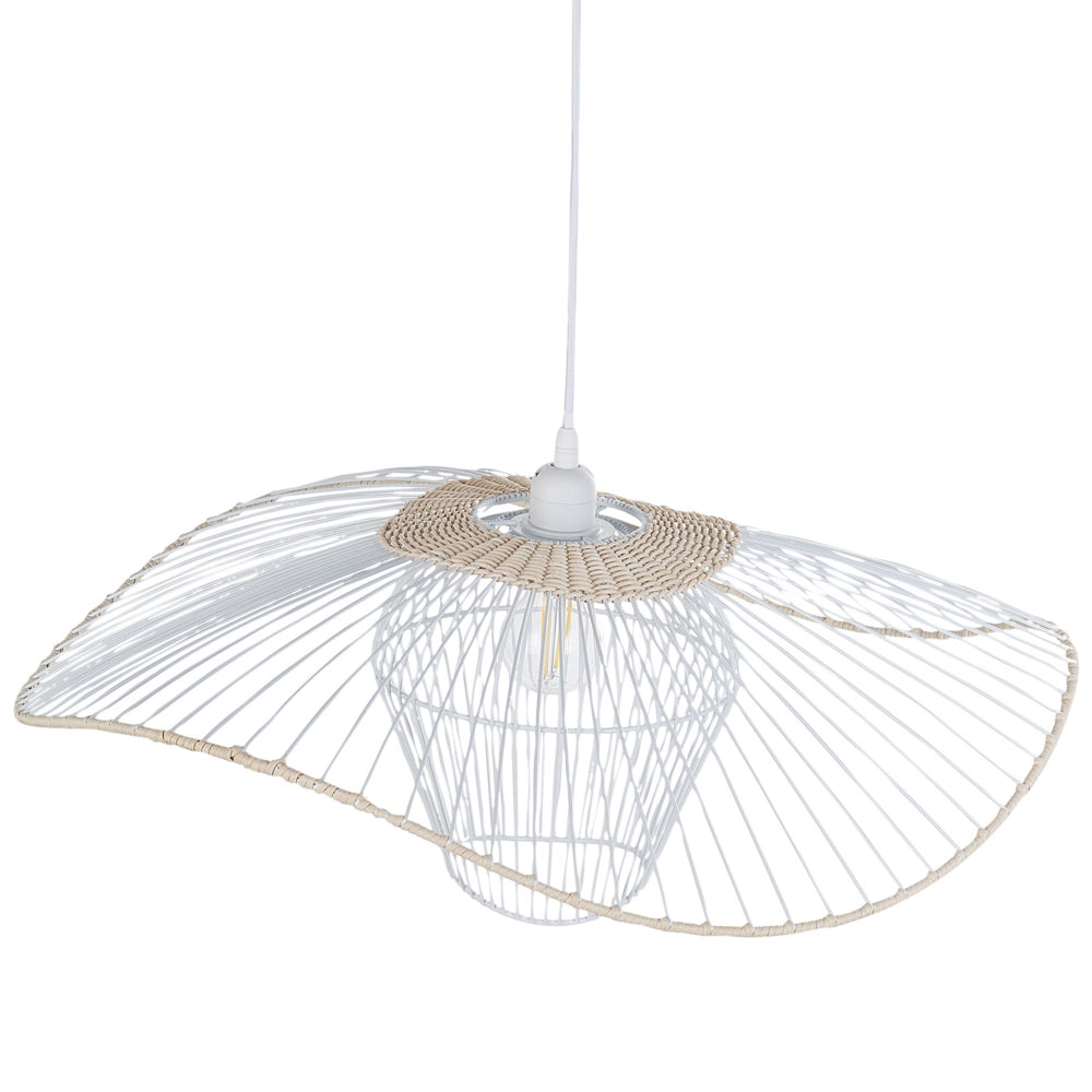 Lampada a sospensione con paralume in rattan e metallo bianco soggiorno camera da letto