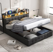 Letto matrimoniale 140x190 cm con contenitore LED USB testiera struttura letto MDF e PU - nero